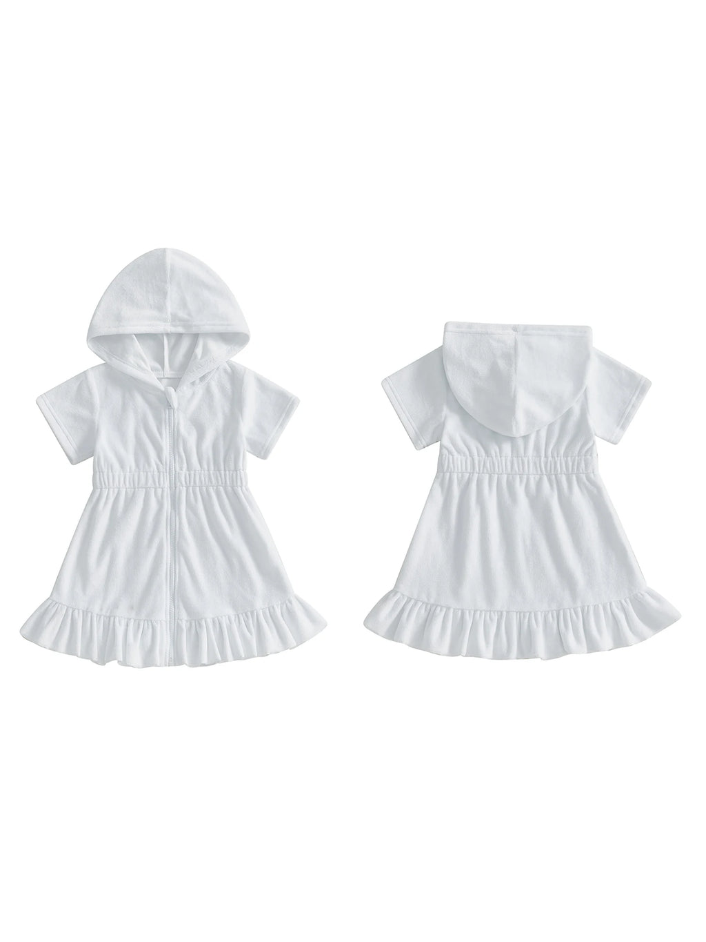 Stylish Girls Beachwear Trendy Short Sleeve Swim Cover Up with Ruffled Hem Zipper Closure and Comfortable Fit
