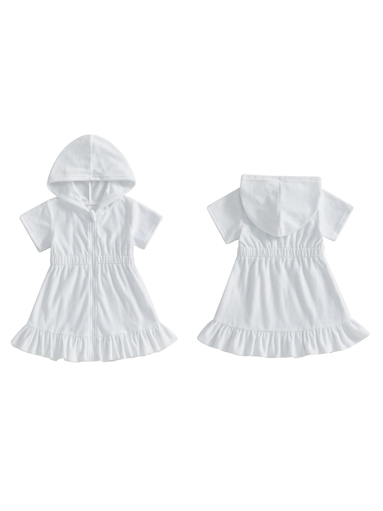 Stylish Girls Beachwear Trendy Short Sleeve Swim Cover Up with Ruffled Hem Zipper Closure and Comfortable Fit