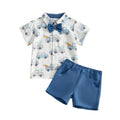 Baby Boys Easter Outfit Adorable Bunny Print Romper with Matching Bowtie and Suspender Shorts