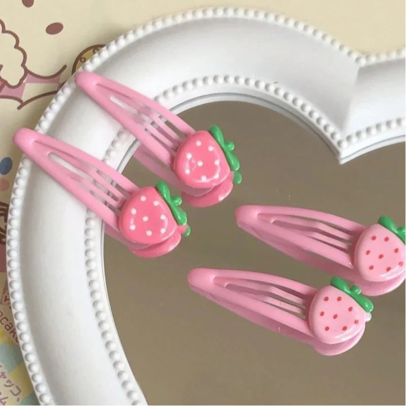 4pcs Pink Strawberry Cute Hair Clips, Suitable For Daily Use, Can Hold Bangs And Side Hair Without Hurting Hair