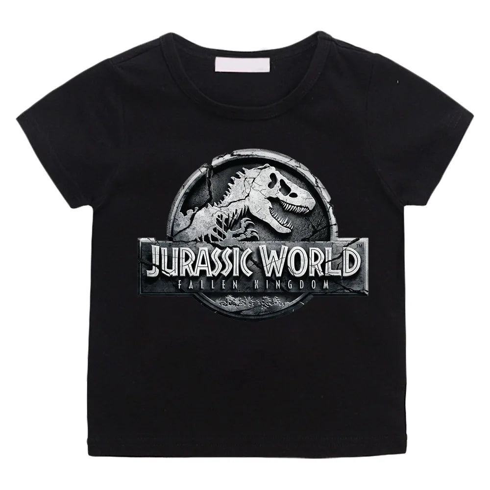 Boys/ Girls Cartoon Tee-shirt Jurassic World T-shirt 100%Cotton Cute Children Fun Cartoon Soft T shirt