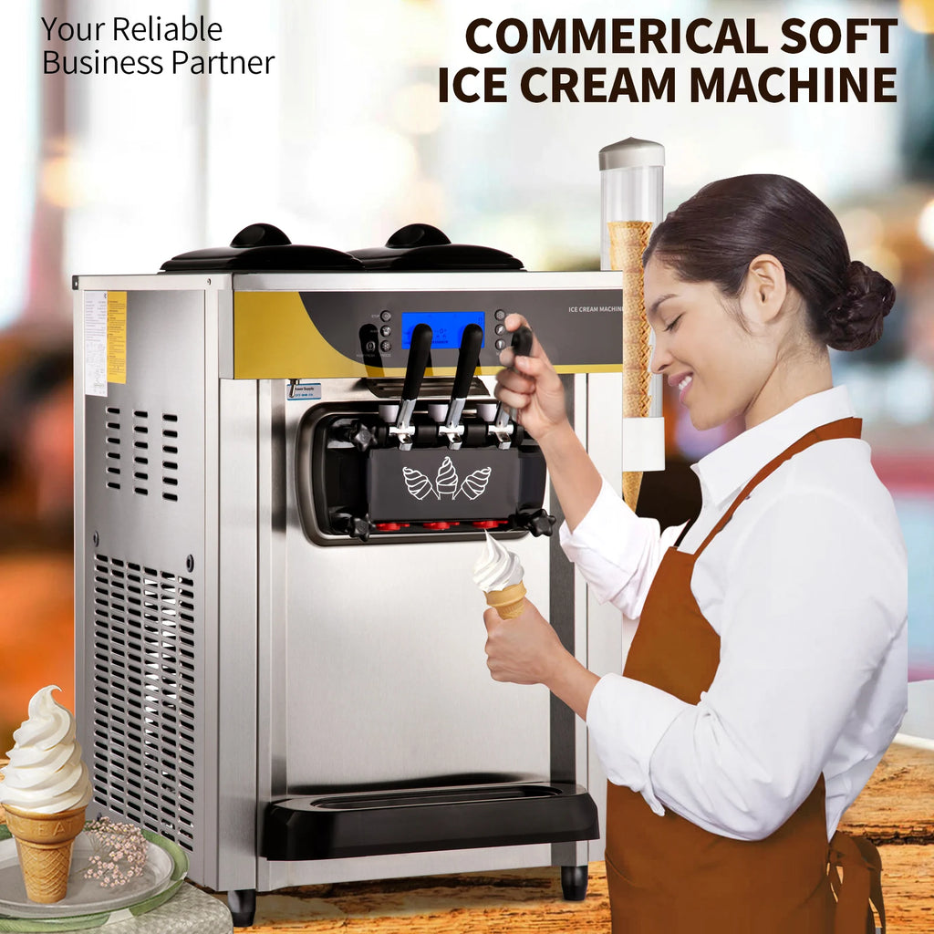 22-30 L/H Soft Ice Cream Machines Commercial Tricolor Desktop Sweet Cone Freezing Equipment Vending Machine