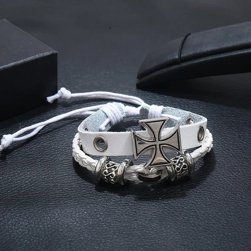 Cross-Border European and American Jewelry, Personalized Retro Beaded Leather Bracelets, Simple Pull-Adjustable Bracelets for Men and Women.