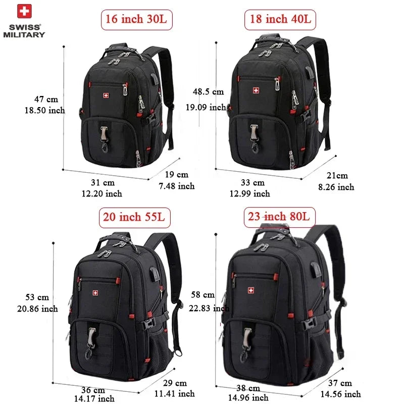 SWISS 17' Laptop Backpack Waterproof USB Charge Port Swiss-style Multifunctional Rucksack Schoolbag Mochila Hiking Travel Bag
