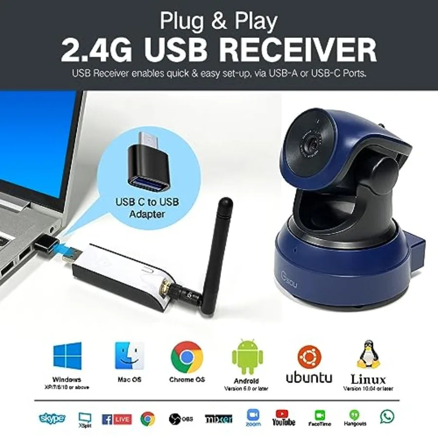 Wireless Webcam for PC, 1080P HD Streaming Camera with ABS Plastic Body in Black, Plug-and-Play USB Compatibility for Zoom, Sky