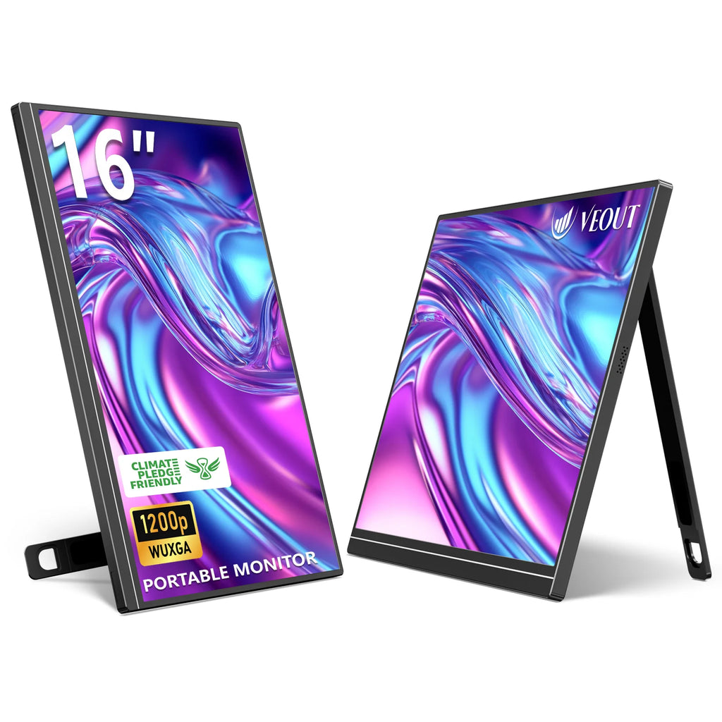 16“portable monitor 1920*1200P IPS,USB-C/HDMI, Free Syn 0.3" Ultra-Slim,Kickstand,4 Colors-Ideal for Gaming, Travel & Office