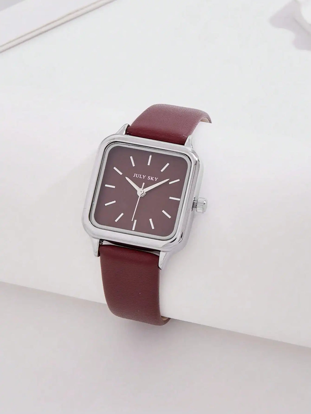 Women's Quartz Watch with Burgundy Leather Strap