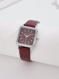 Women's Quartz Watch with Burgundy Leather Strap