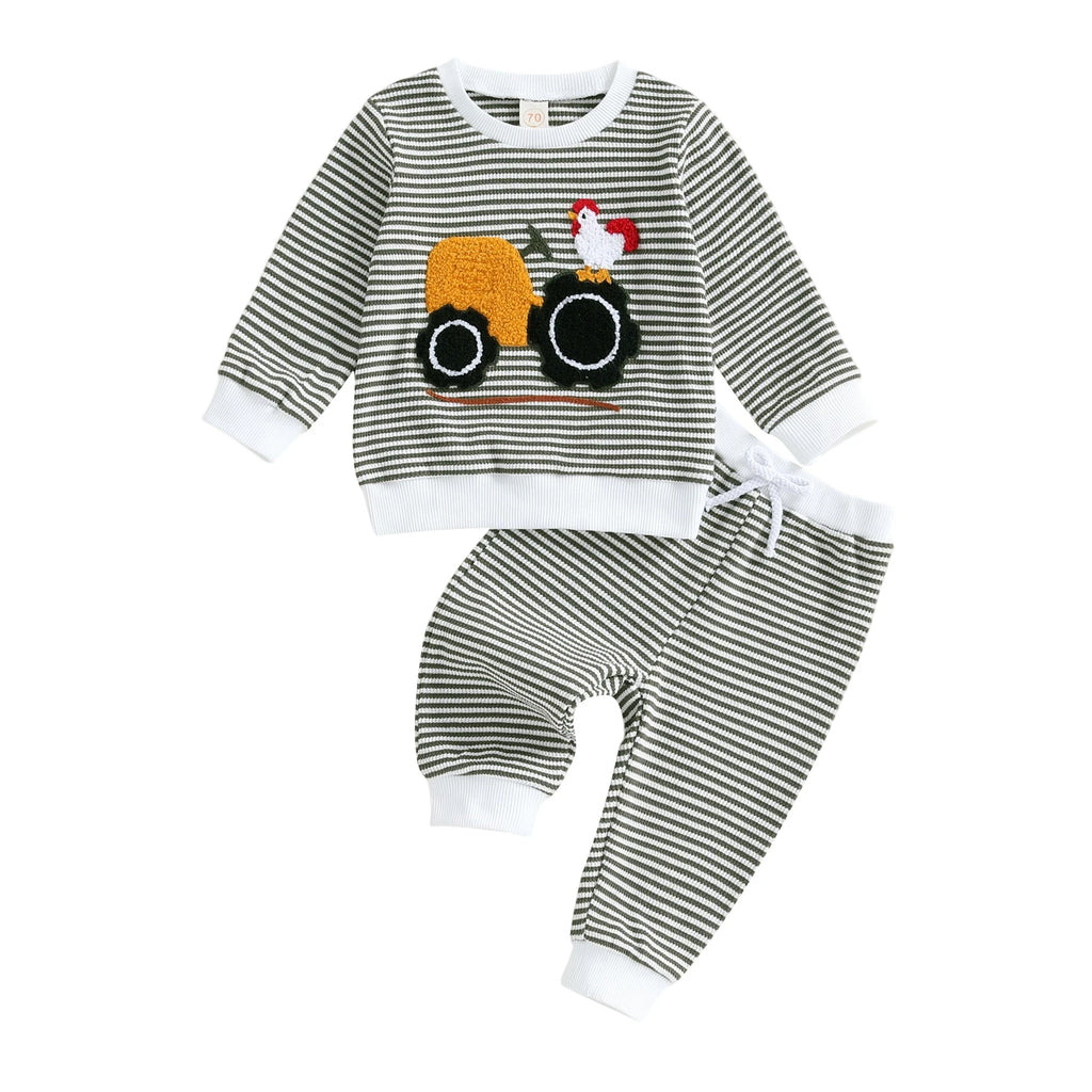 Toddler 2-Piece Autumn Set with Cute Fox Embroidery Sweatshirt and Pants - Kids Fall Outfits for Boys and Girls
