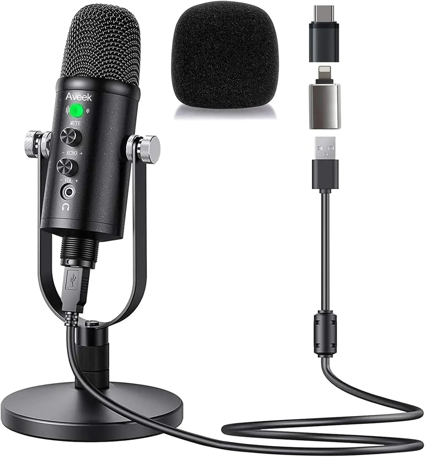 Microphone, Condenser Microphone for Phone, Computer,PS4 and PS5,with Quick Mute, Plug & Play, Cardioid Pickup, Recording