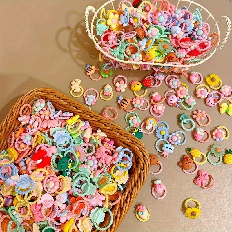 30Pcs Soft Elastic Hair Ties Elastic Bands With Fun Animal Fruit Patterns Perfect For Kids Daily Hair Care