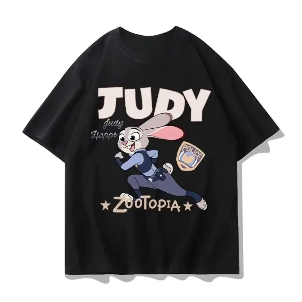 Disney Summer New Zootopia Judy Hopps Officer Rabbit Comic Book Patterns Disney Cartoon Fashion 3D T-Shirt Y2k Mens Clothing