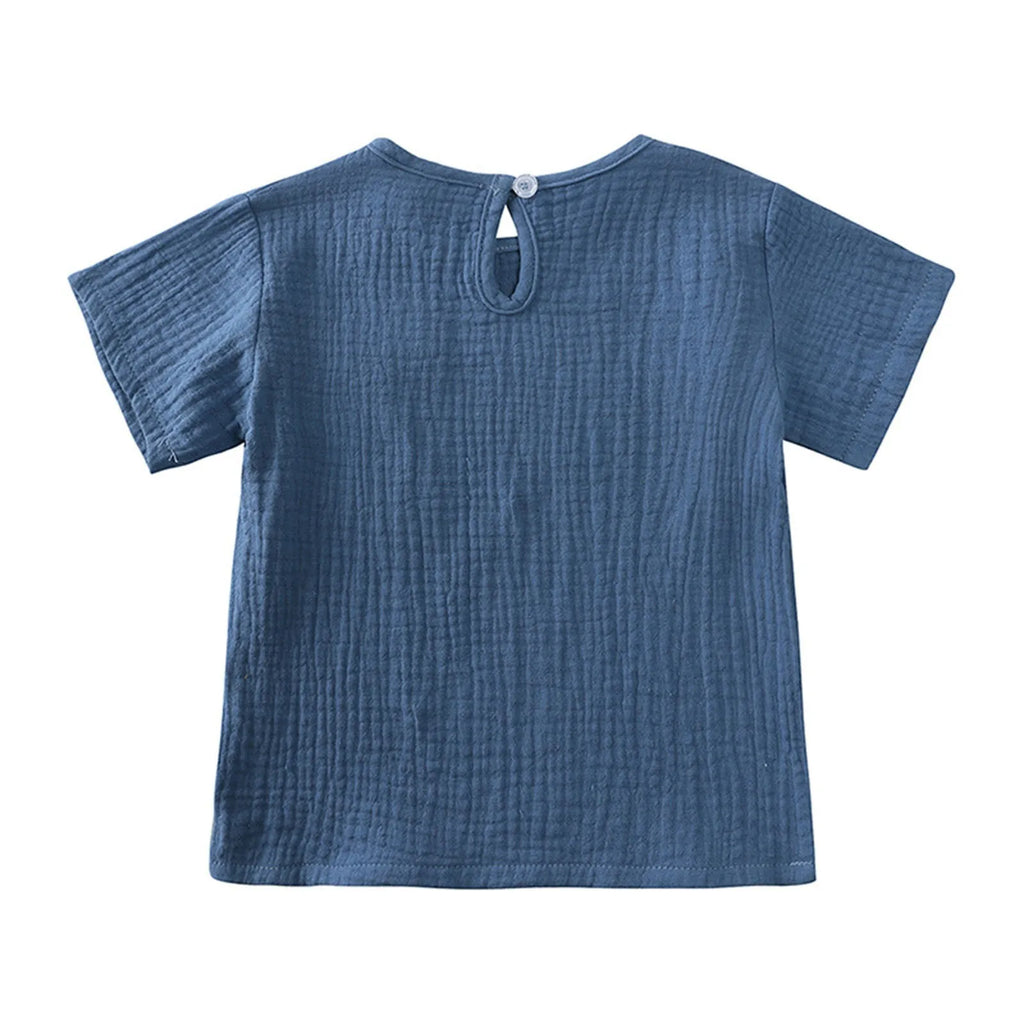 Cotton Linen Kids Clothes Girls Outfit Summer Boy Clothing Sets Solid Color Short Sleeve Tops Shorts Children Clothing