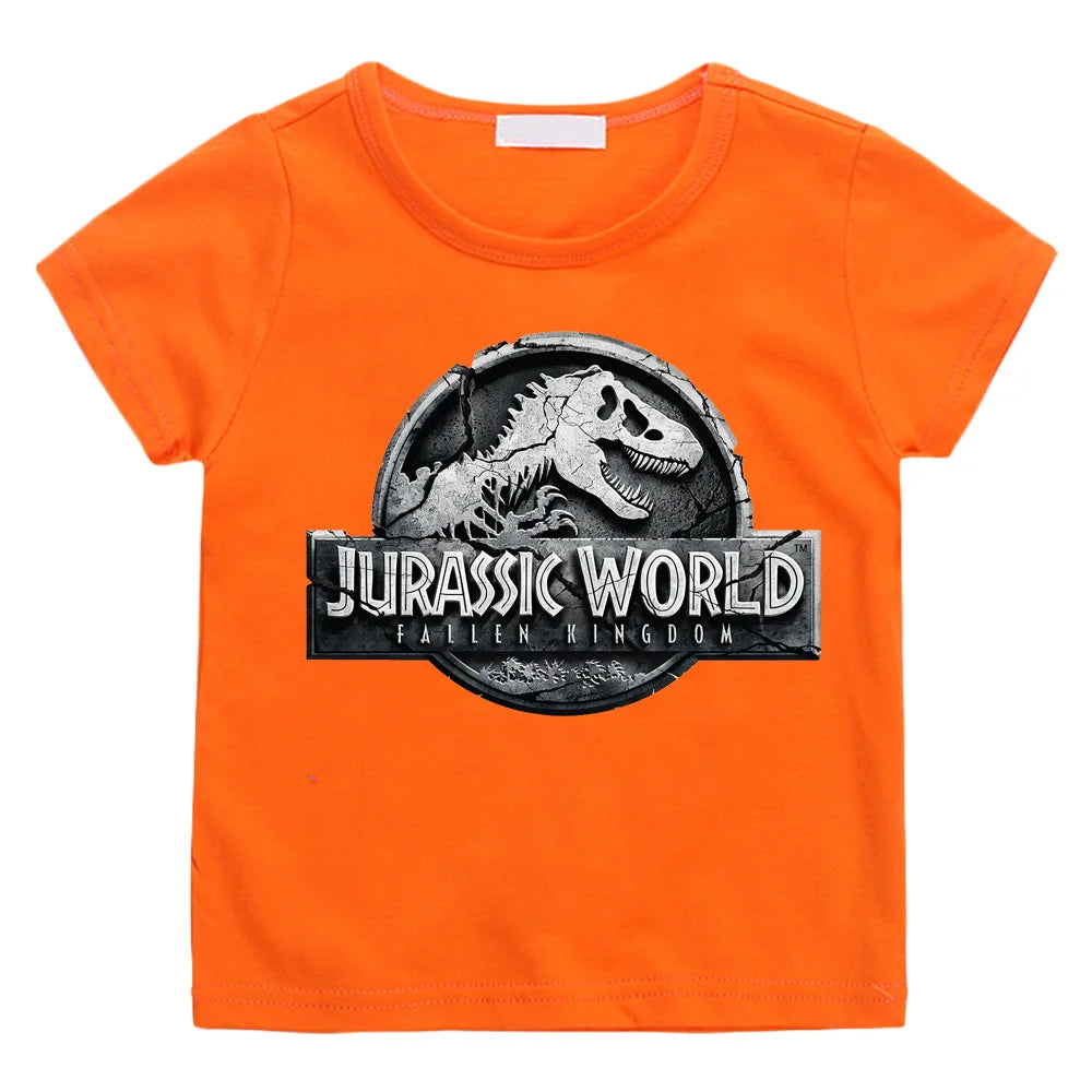 Boys/ Girls Cartoon Tee-shirt Jurassic World T-shirt 100%Cotton Cute Children Fun Cartoon Soft T shirt