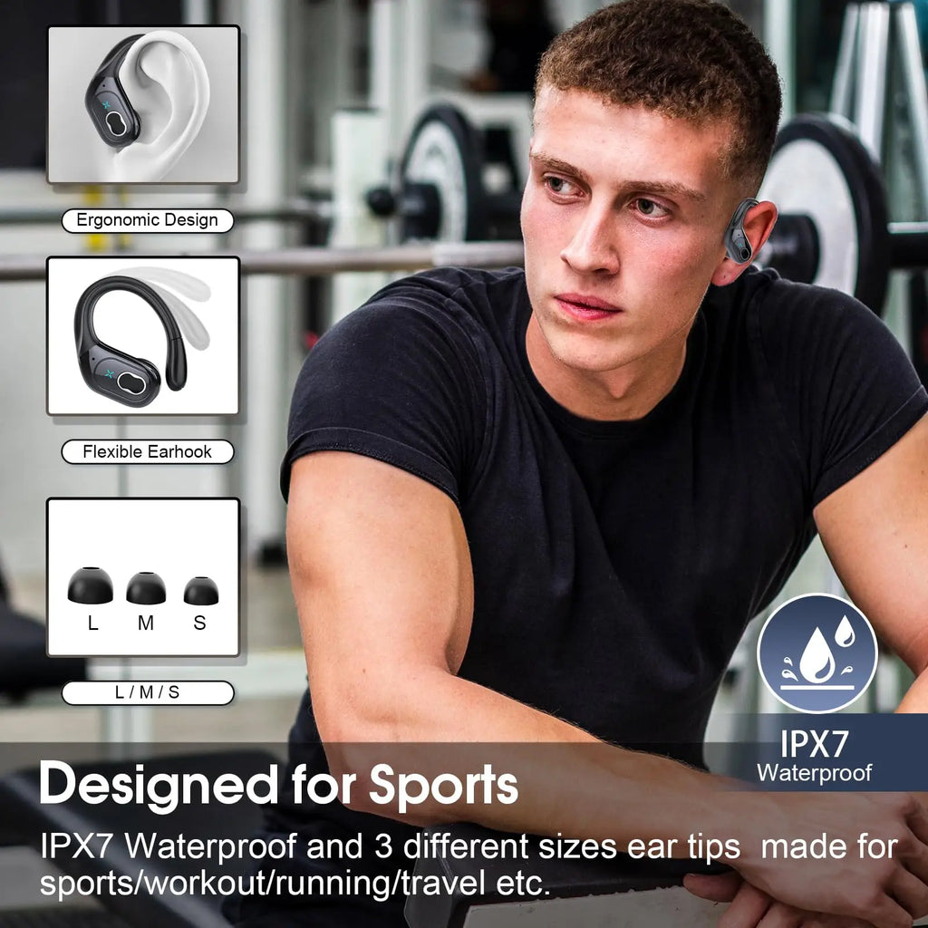 Earbuds Bluetooth 5.4, 75H Playtime Hi-Fi Stereo Deep Bass, ENC Mic IPX7 Waterproof Ear hooks Sport Earphones.