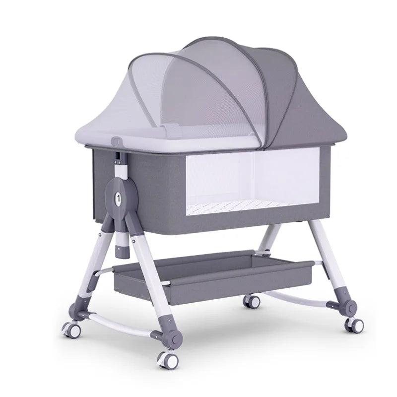 Baby Crib Portable Splicing Cradle Bed Foldable Height Adjustable 3 in 1 Bassinet Bedside Sleeper with Wheels mosquito net