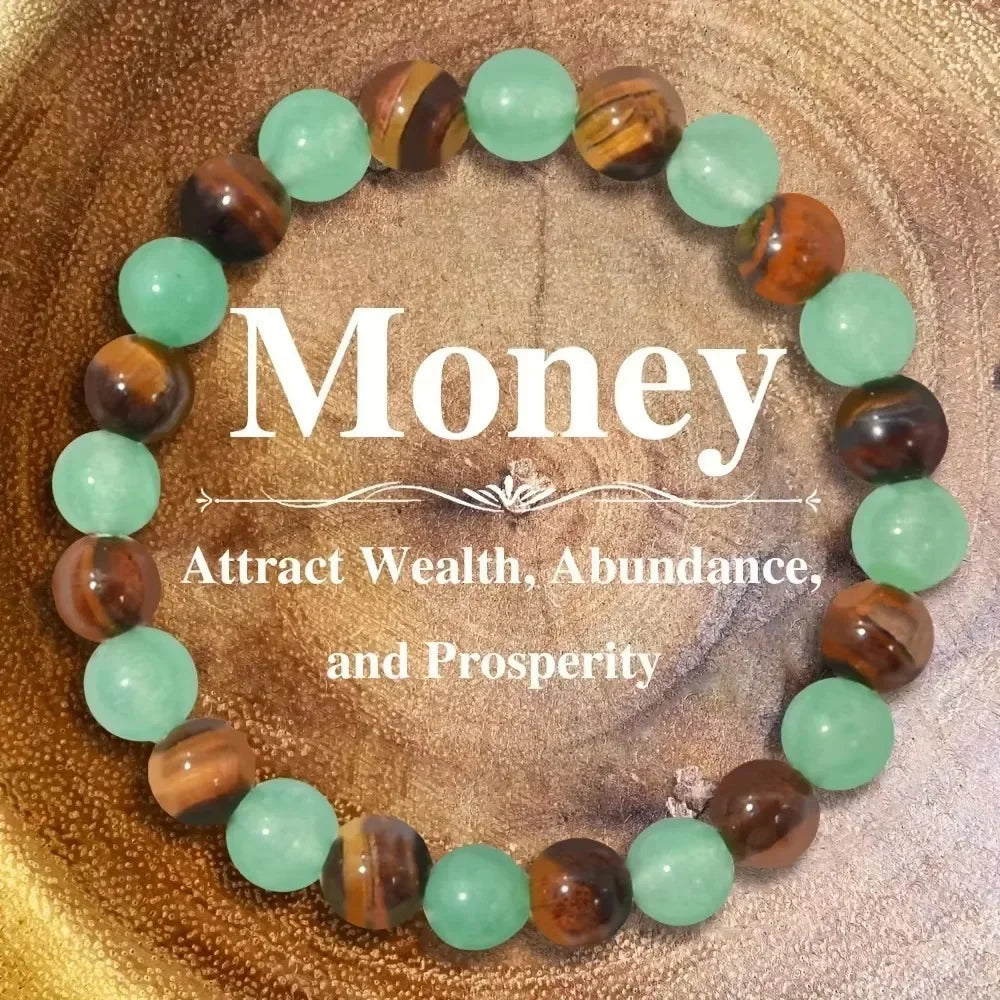 Money Attracting Bracelet, Wealth Luck Bracelet with Green Aventurine Tiger Eye