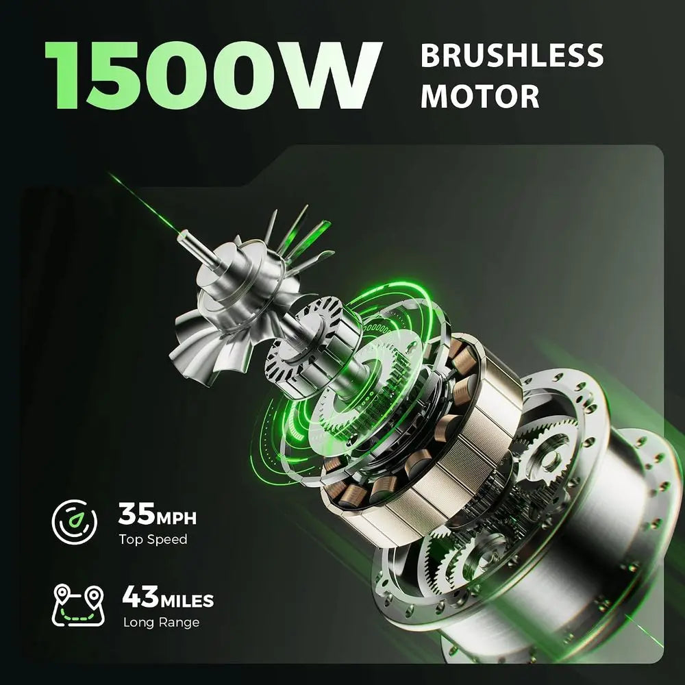 H7 Electric ycle with Seat, 43 Miles Range & 35 MPH High Speed, 15" at Tire Scooter or Adult with Mood Lights, NC Start, 1500W M