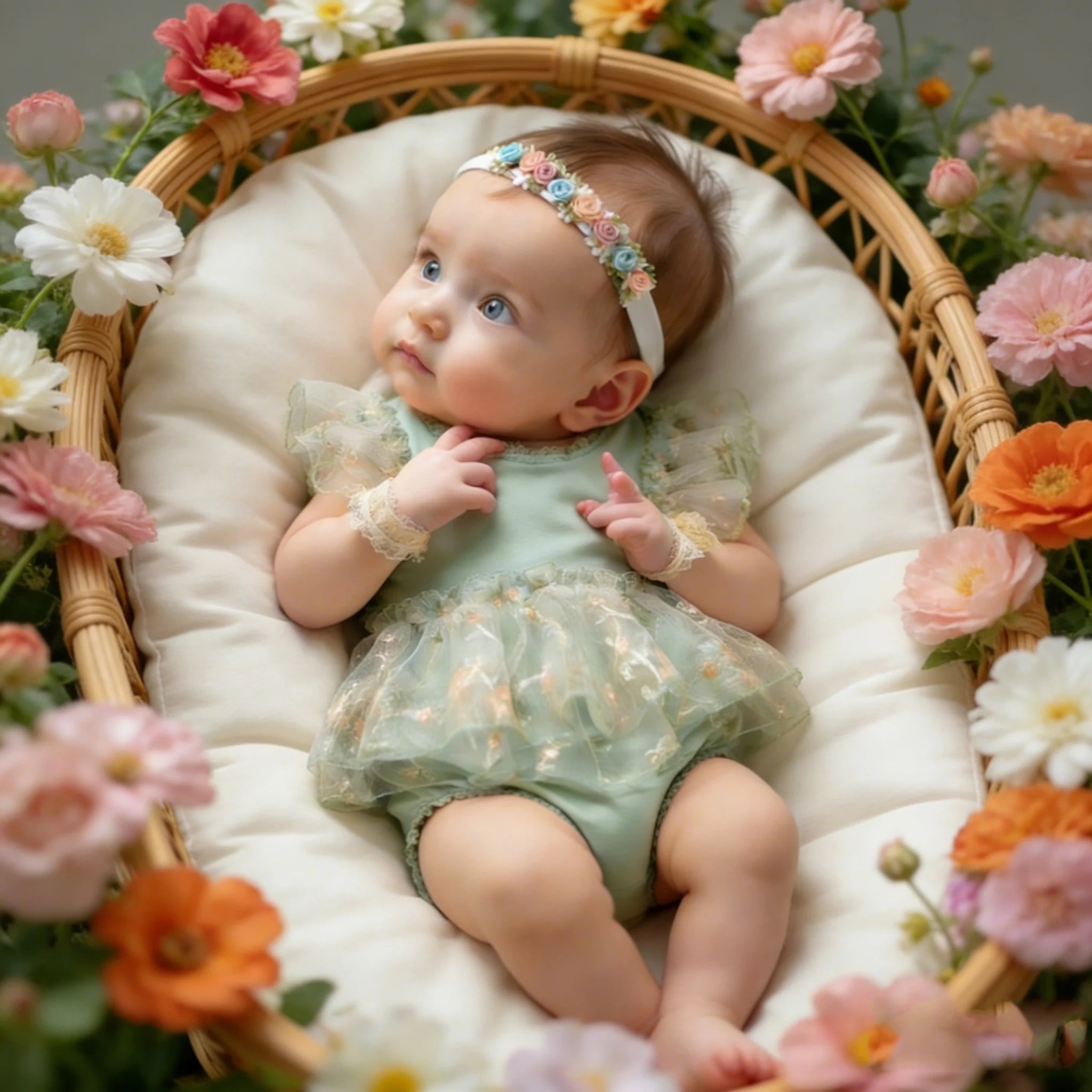 Infant Baby Girl Lace Romper NewbornTulle Dress Flowers Bodysuit Summer Festival Clothes with Headband Photography Outfit-HD