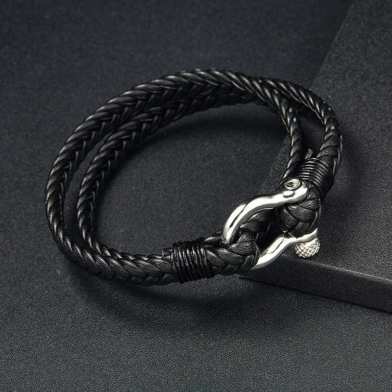 Fashion Stainless Steel Bracelet Men Genuine Leather Bracelets & Bangles Charm Jewelry for men