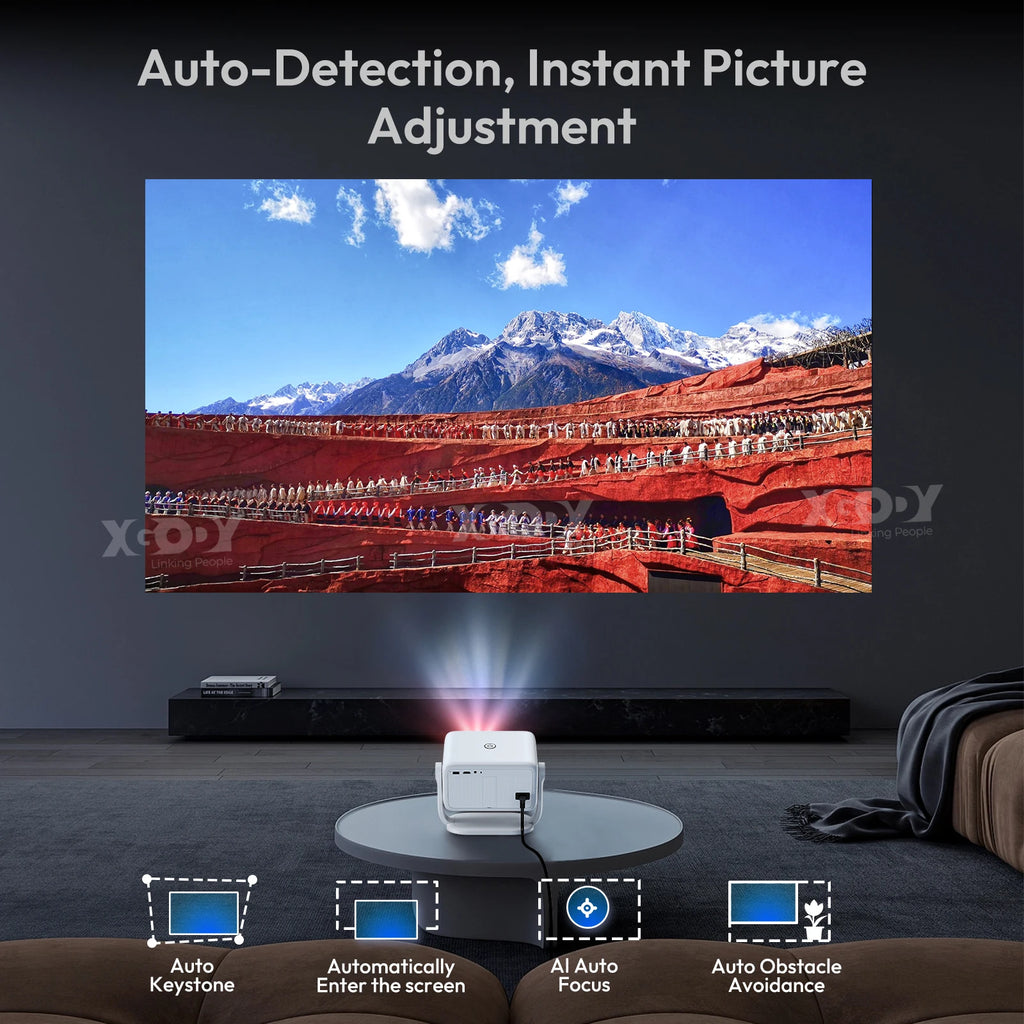 Smart projector, AI Voice Recognition Auto Focus & Keystone Projector for Home Movie