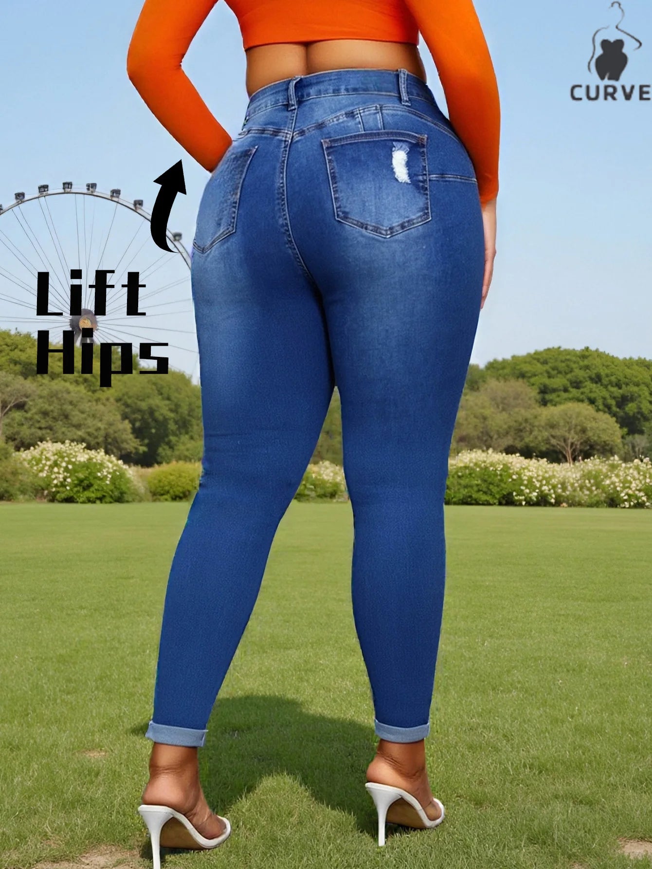 Plus-Size Women's Classic Washed Blue Denim Pants – Comfortable Stretch Fabric, Snug Fit