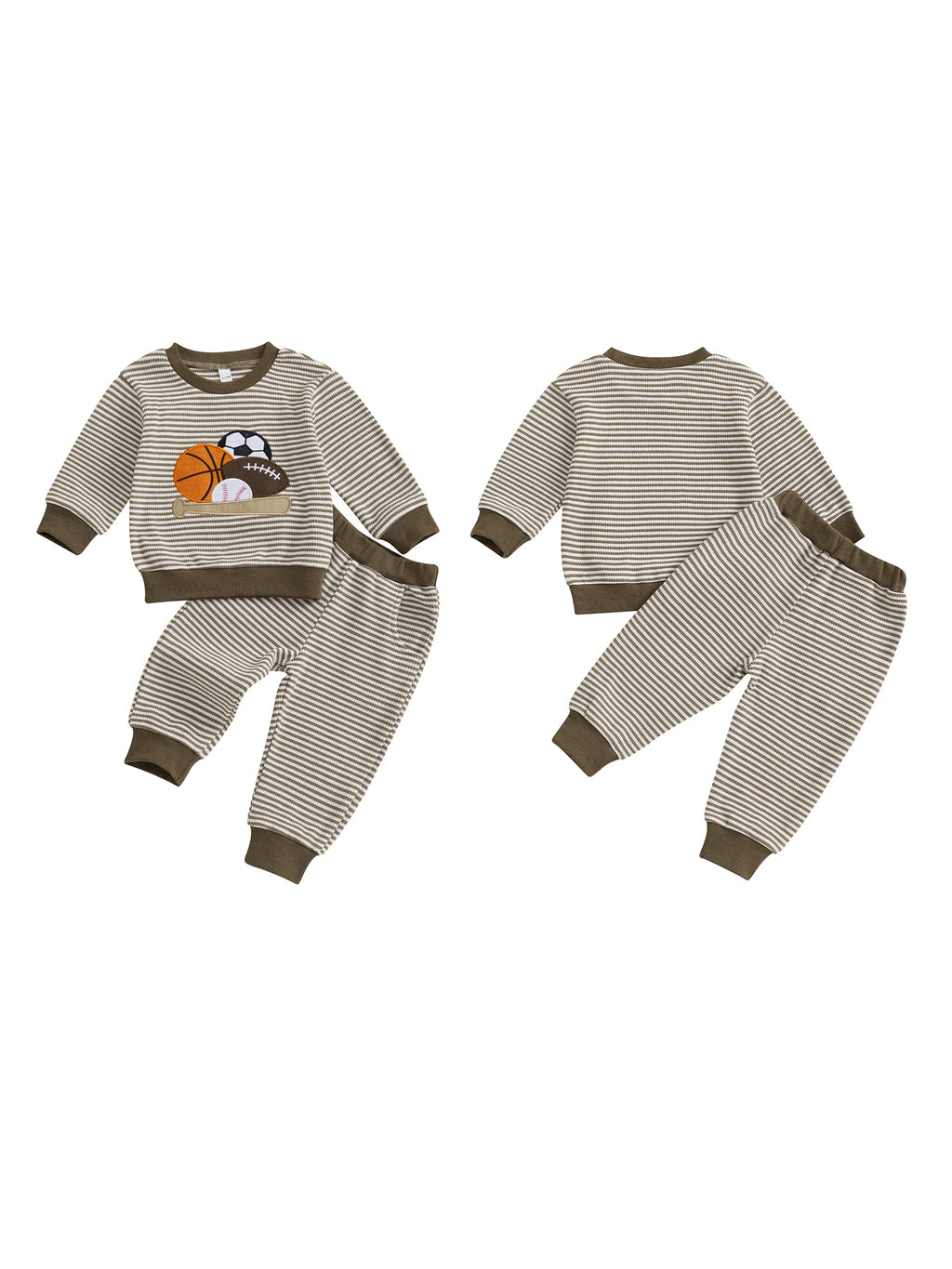 Toddler Boy Autumn Outfit Striped Long Sleeve Sweatshirt with Rugby Embroidery and Elastic Pants 2 Piece Set for Baby