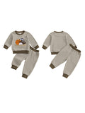 Toddler Boy Autumn Outfit Striped Long Sleeve Sweatshirt with Rugby Embroidery and Elastic Pants 2 Piece Set for Baby