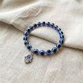 8mm Blue Evil Eye Beaded Stretch Bracelet with Hand Charm -Lucky Protection Jewelry for Women & Girls