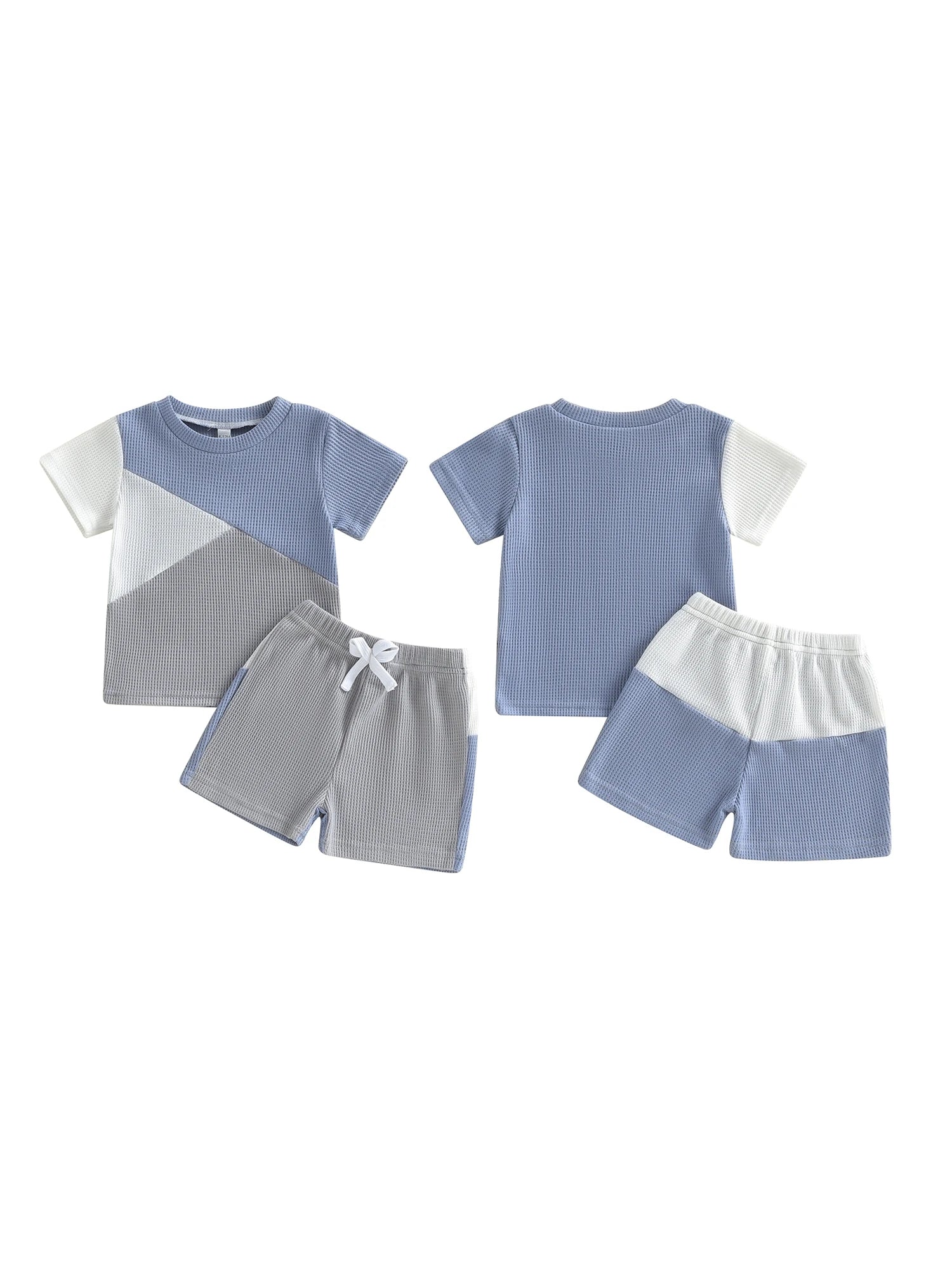 Boys Summer Outfit Short Sleeve T-shirt and Shorts Set with Vibrant Color Blocking Design Elastic Waistband for Comfort