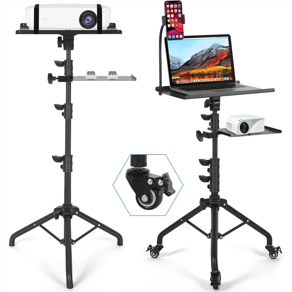 Adjustable Laptop Tripod Stand on Wheels with Phone Holder, Portable Projector Floor Stand 25.9 to 51.8 Inch