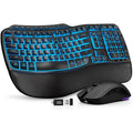 Wireless Keyboard and Mouse Combo, Rechargeable 4000mAh Backlit Keyboard with Soft Palm Rest, Wave Keys
