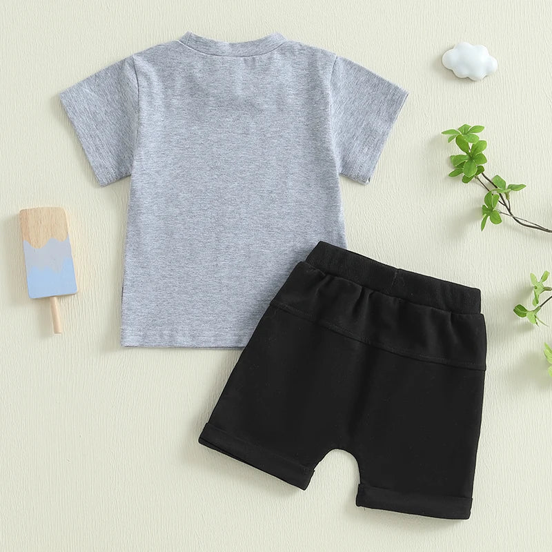 Toddler Baby Boy Shorts Set Bear/Raccoon Short Sleeve T-shirts Solid Elastic Waist Shorts Summer Outfit