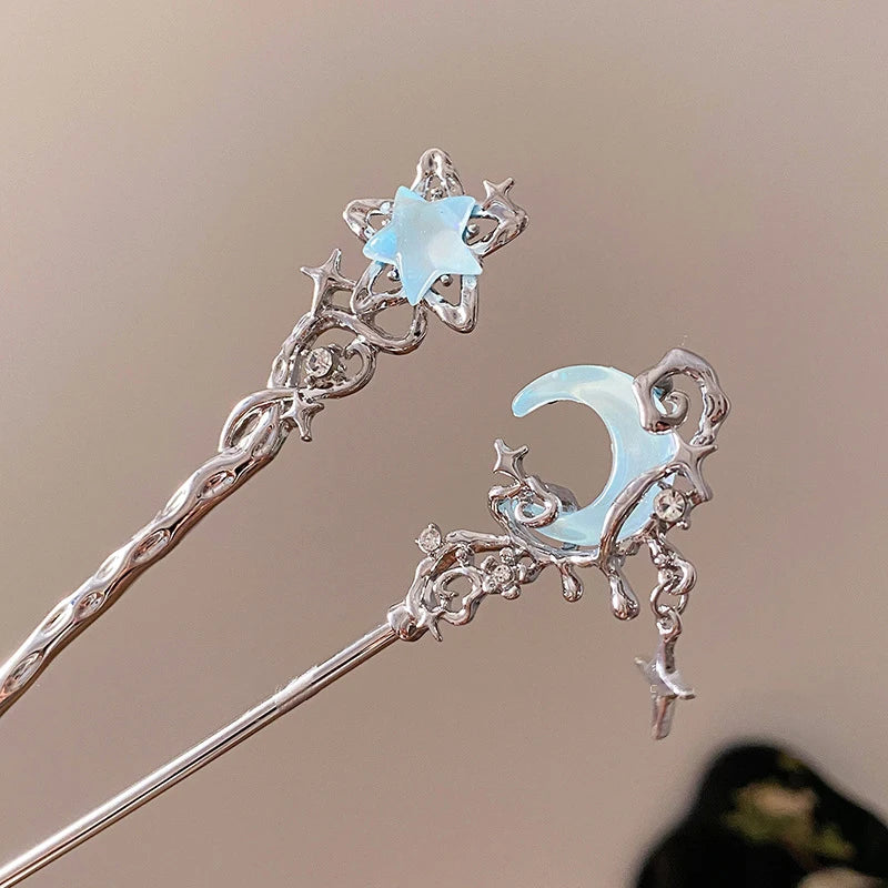 Romantic Moonstone Star Moon Hair Stick Metal Branch Hairpin Hair Fork Style Hair Accessories for Girls Hair Jewelry