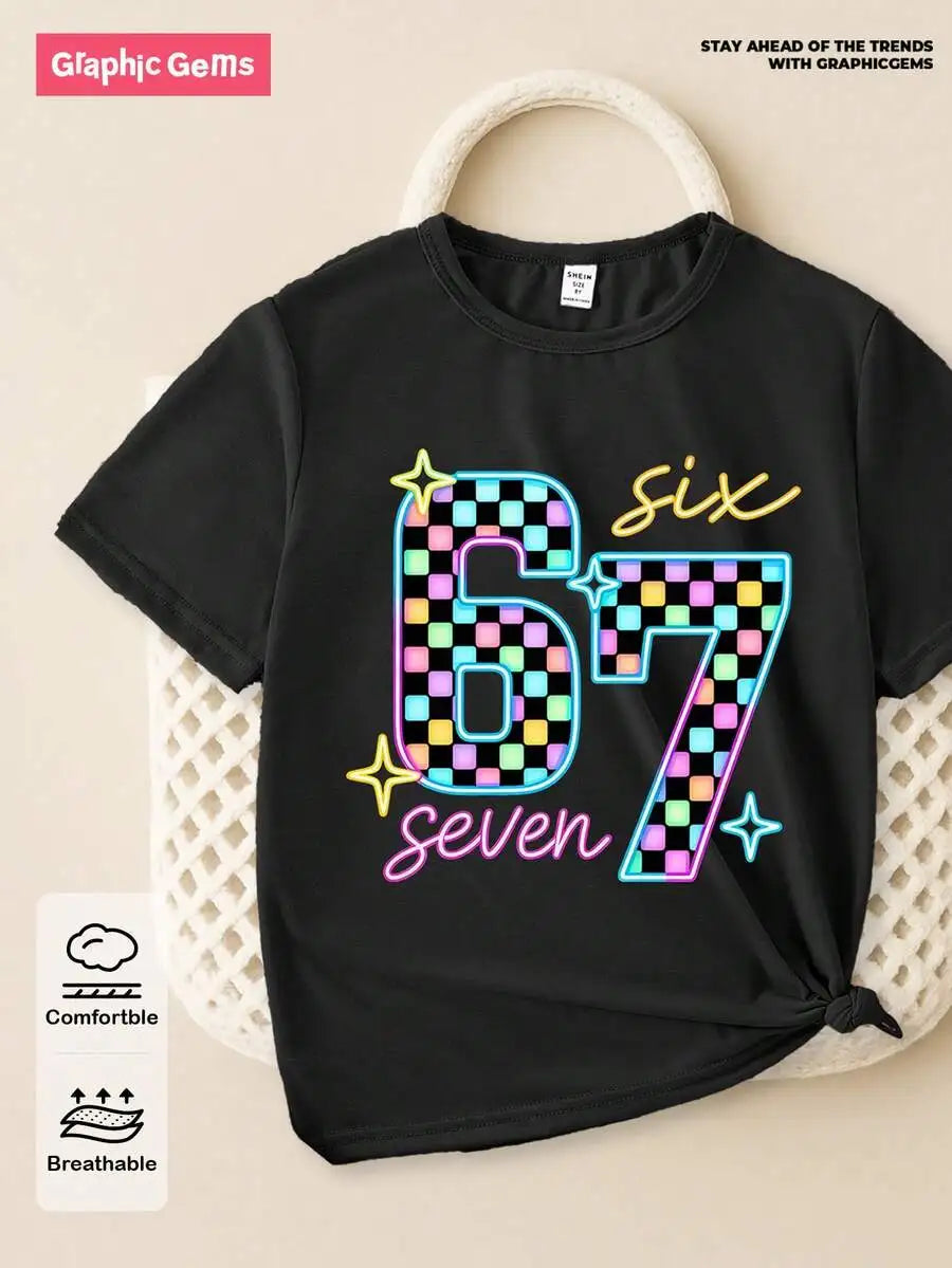 Girls Green Short Sleeve T-Shirt with White Heart and Clover Graphic