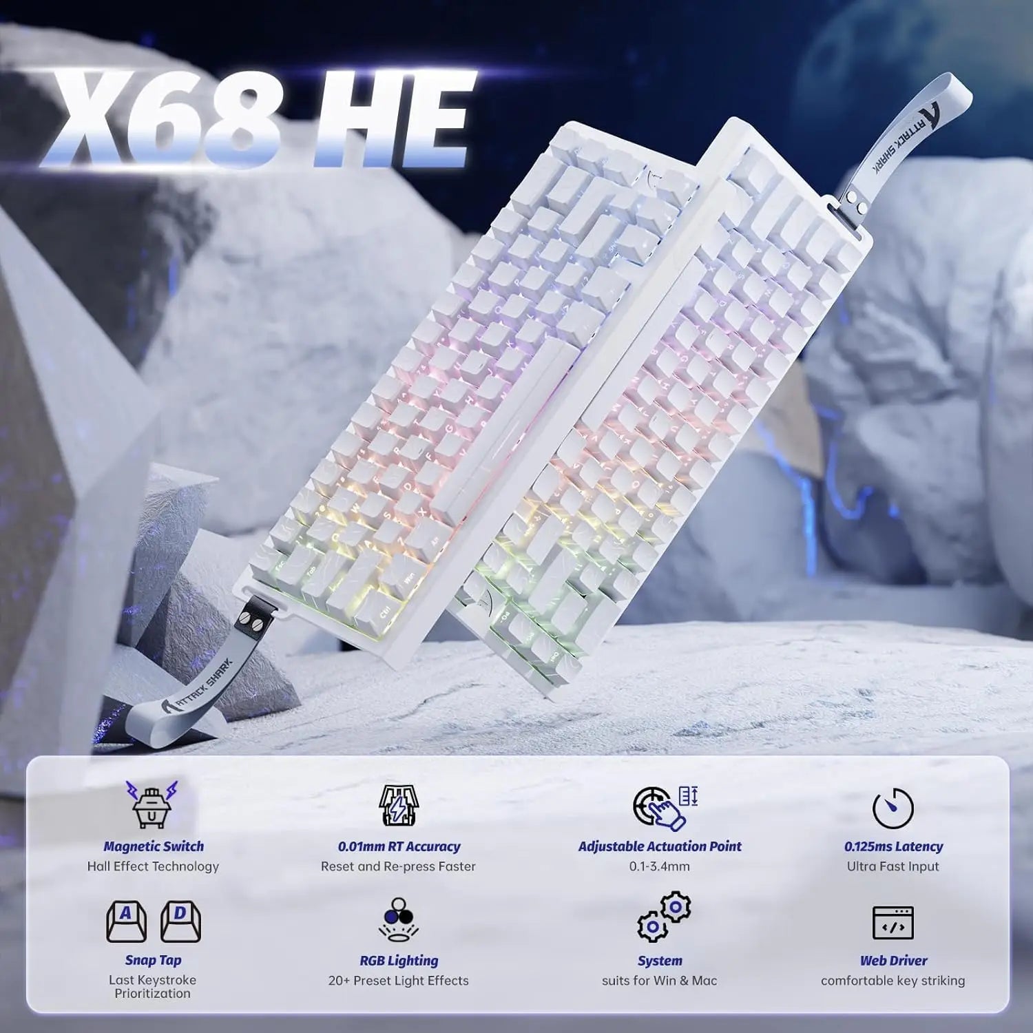 Rapid Trigger Mechanical Gaming Keyboard 60% Wired with Adjustable Effect Magnetic Switch,8KH