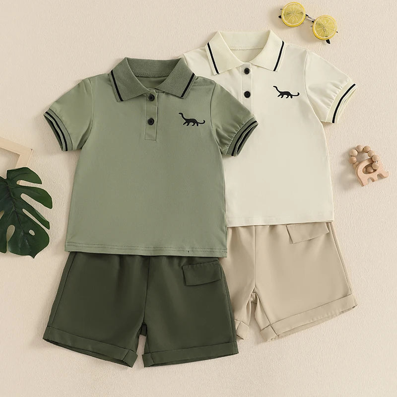 Adorable Infant Boy Beachwear Set with Cute Shark Print Short Sleeve Shirt and Matching Shorts for Summer Fun