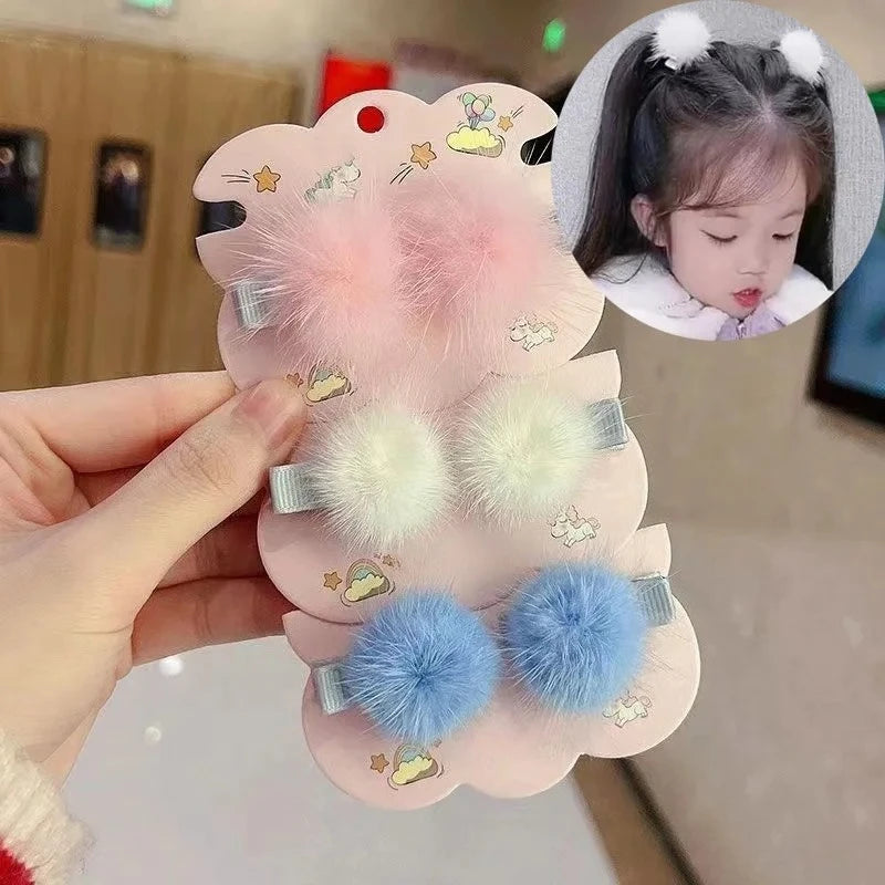 Girls Hairpins with Small Lovely Soft Fur Pompom Mini Ball Gripper Hairball Pom Hairclips Children Hair Clip Hair Accessories