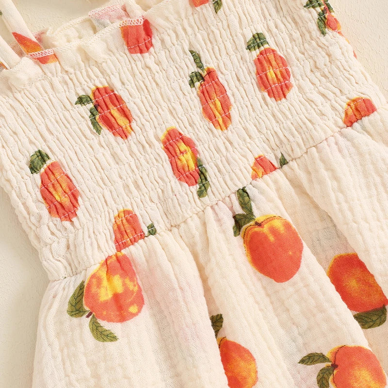 Baby Girls Summer Romper Dress Sleeveless Peach Print Cami Playsuit with Headband
