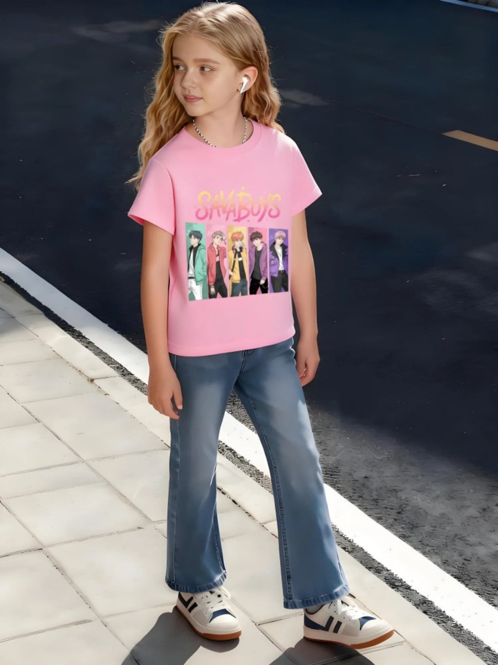 Kids Children's Cotton T-Shirt  Pop Group with Starry Text for Boys/ Girls Music Fan Style