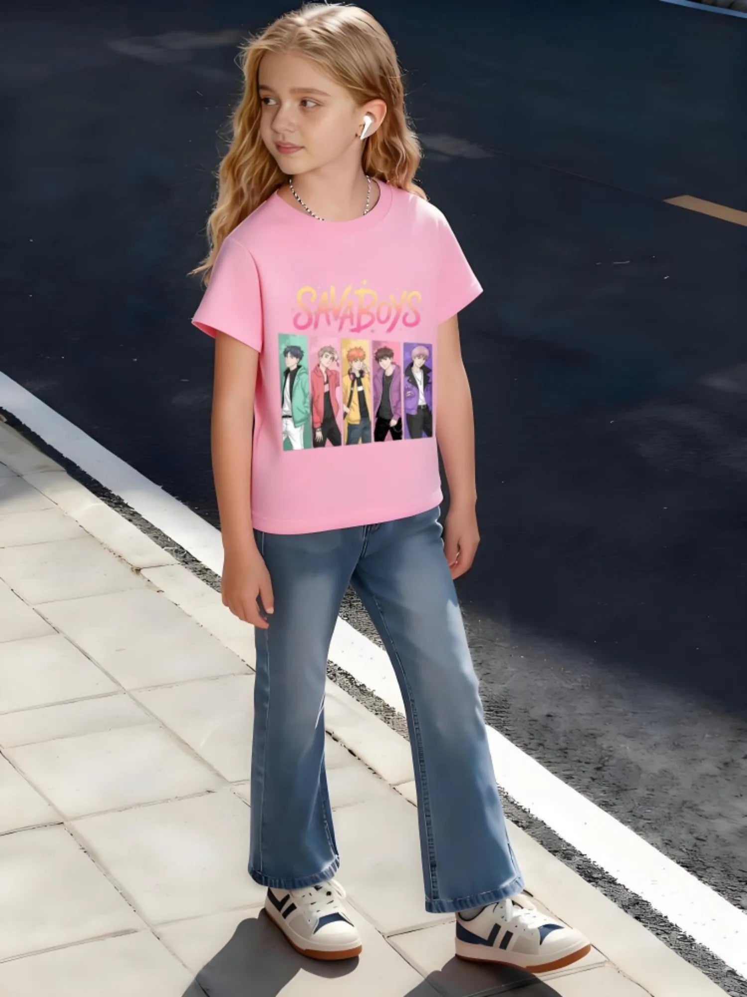 Kids Children's Cotton T-Shirt  Pop Group with Starry Text for Boys/ Girls Music Fan Style