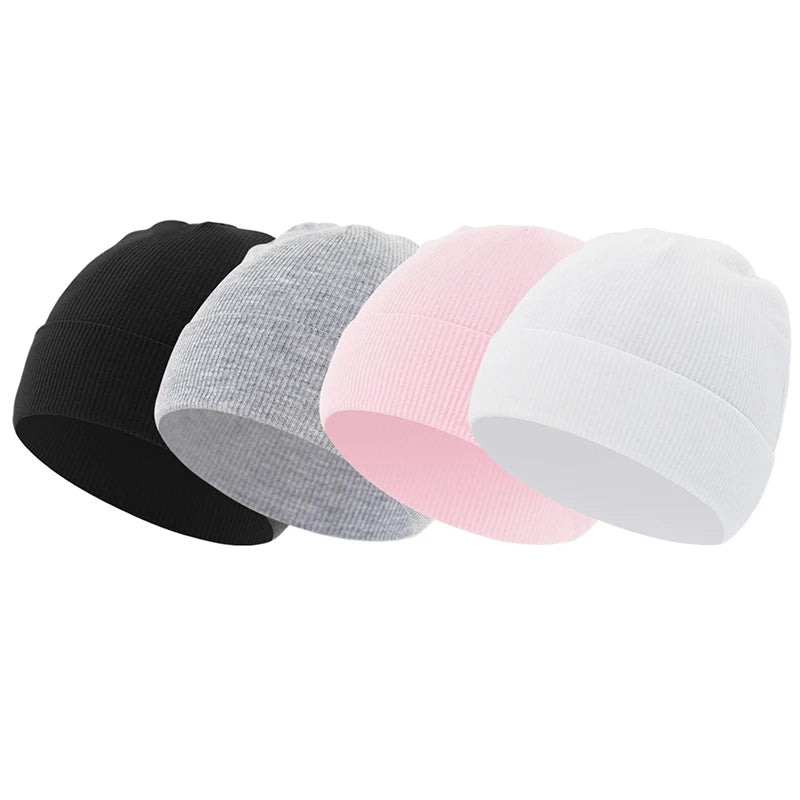 Unisex 0-3 Months Newborn Boy Girl Hats 100% Cotton Soft Bonnet Caps Solid Color Kids Beanie Felt Cap Baby Accessories