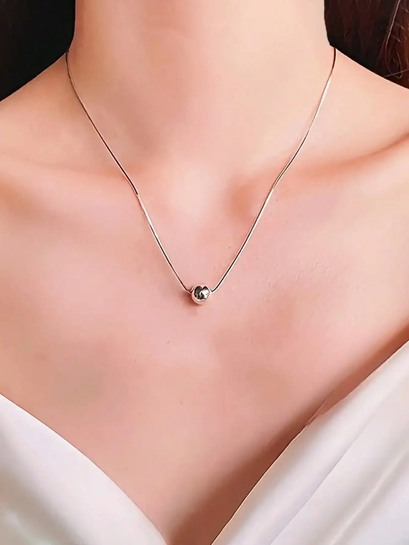 Elegant Sterling Silver Vintage Style Necklace - Simple Spherical Pendant and Snake Chain, Perfect Anniversary Gif