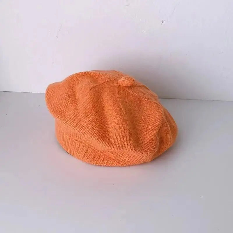 Flower Baby Beret Hat Winter Warm Knitted Beanie Cap for Infant Girls Toddler Princess Artist Solid Color Painter Caps