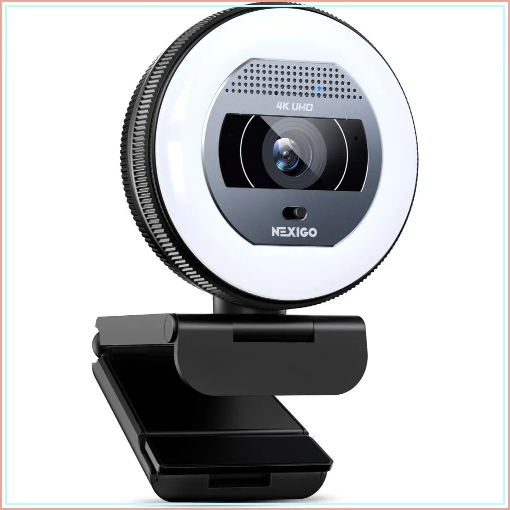 4K Webcam with Ring Light, PDAF Autofocus, 1080P@60FPS, Dual Mics, Privacy Shutter for Streaming & Meetings