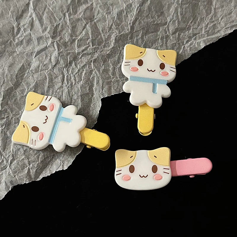 2PCS Cute Cartoon Cat Hair Clip Fluffy Kitten Hairpin Duckbill Clip Sweet All-match Bangs Clip Girl Hair Accessories