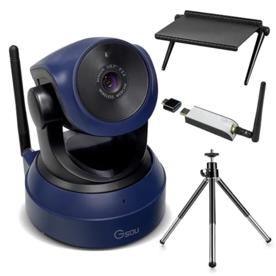 Wireless Webcam for PC, 1080P HD Streaming Camera with ABS Plastic Body in Black, Plug-and-Play USB Compatibility for Zoom, Sky