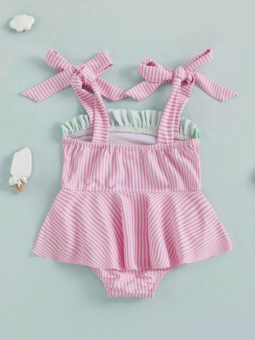 Toddler Girl  Swimsuit Floral Print Ruffle Trim Adjustable Straps Baby Girl Swimwear Beachwear Bathing Suit