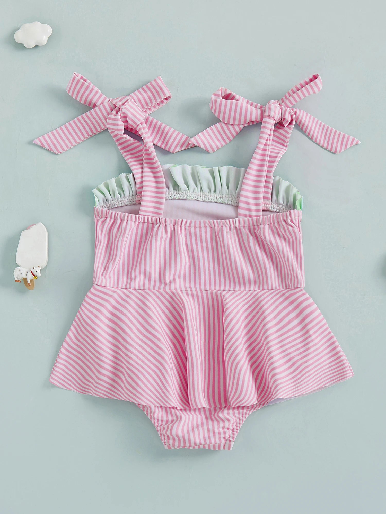 Toddler Girl  Swimsuit Floral Print Ruffle Trim Adjustable Straps Baby Girl Swimwear Beachwear Bathing Suit