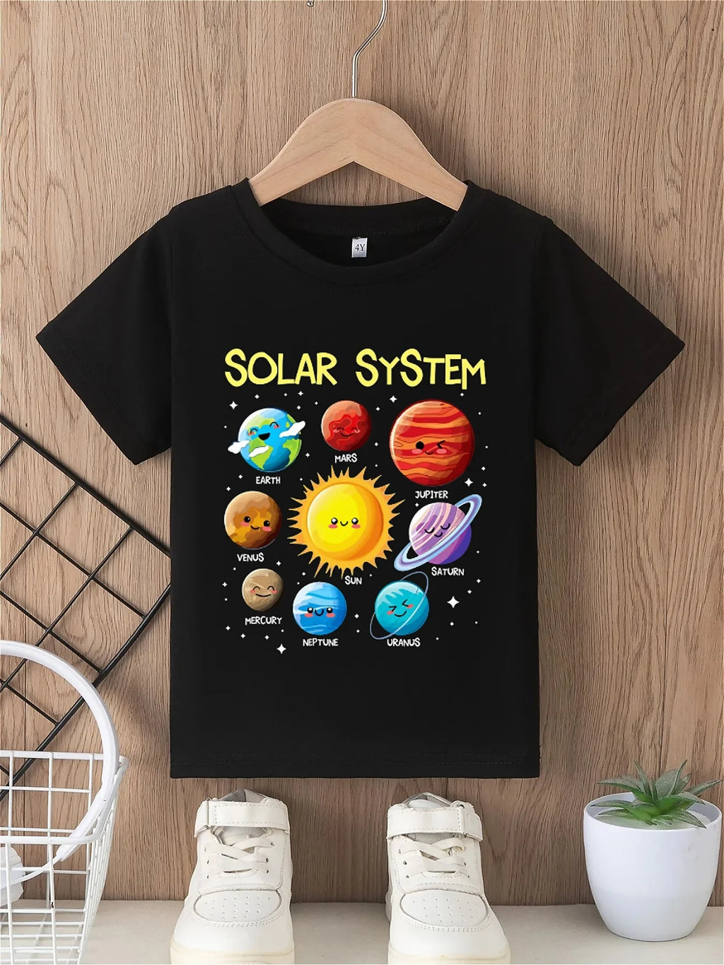 Youngsters' Solar System Planet Encyclopedia Print Tee Educational Space-Themed T-Shirt for Boys and Girls